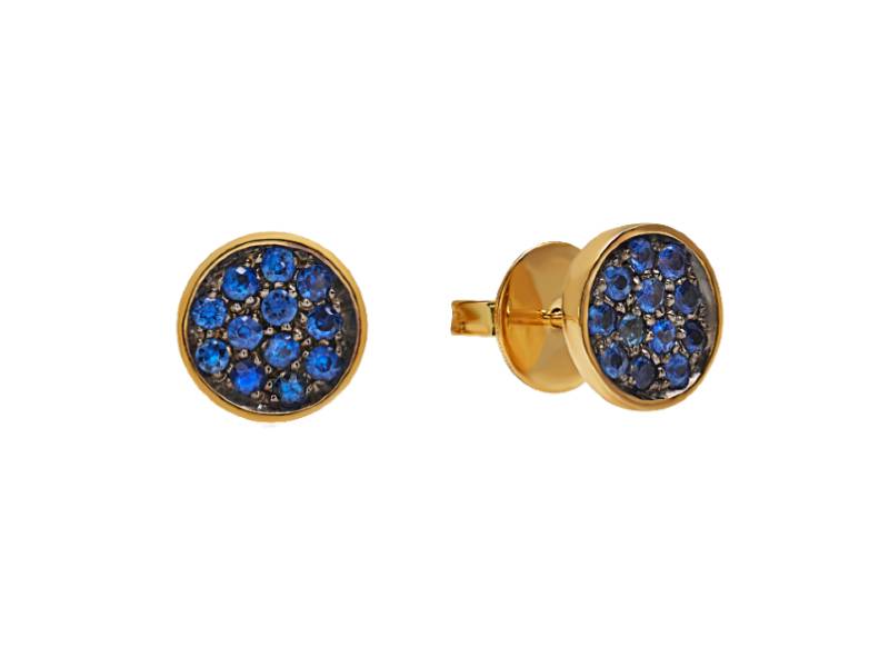 18KT YELLOW GOLD STUD EARRINGS WITH BLUE SAPPHIRES PAVE' PAILLETTES CHANTECLER 42316